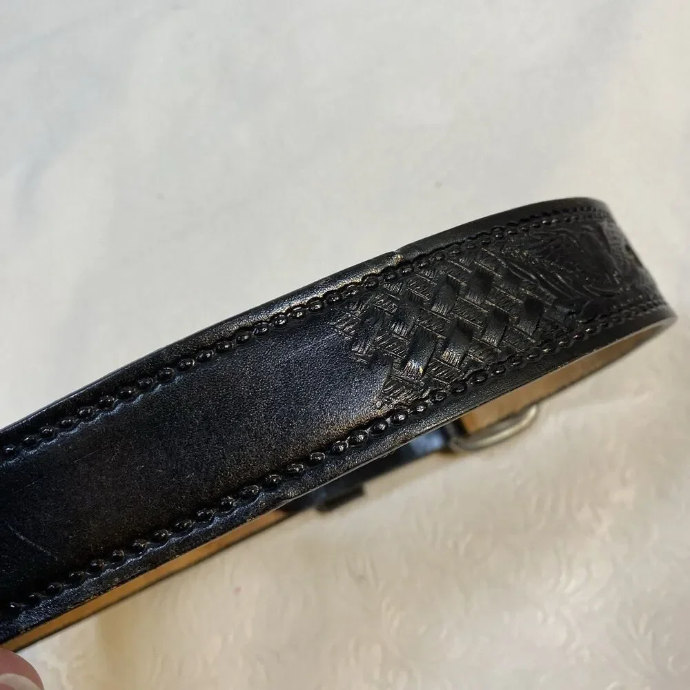 Circle G Hand Tooled Black Leather Dog Collar 20